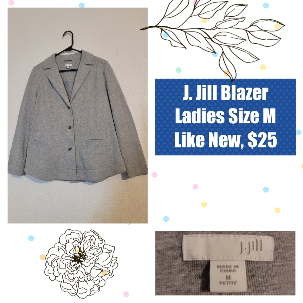 J. Jill Ladies Grey Blazer, Size M Petite